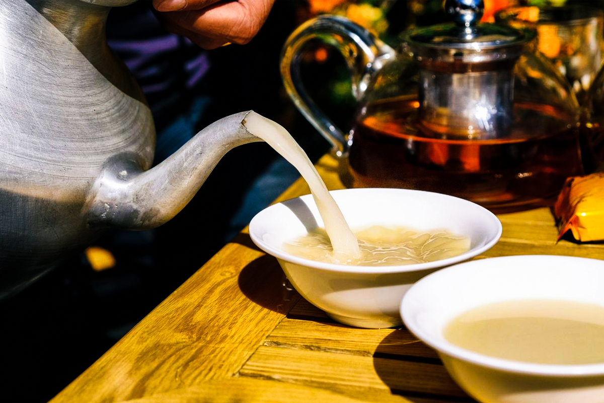 Suja is a traditional Bhutanese butter tea made from tea leaves, yak butter, salt, and sometimes milk.